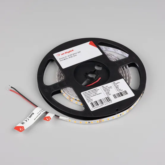 Фото #2 товара Светодиодная лента UL-A120-8mm 24V Warm2400 (9.6 W/m, IP20, 5m) (Arlight, 7 лет)