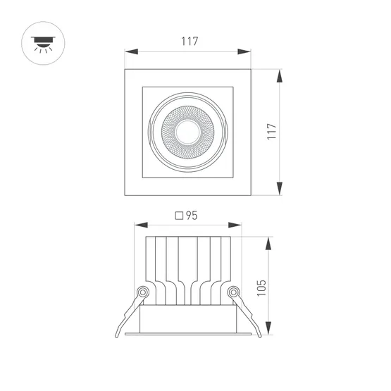 Фото #2 товара Светильник MS-VORTEX-BUILT-S117x117-20W Warm3000 (WH-WH, 20 deg, 230V) (Arlight, IP20 Металл, 5 лет)