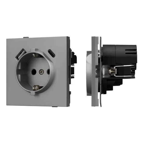 Фото #1 товара Механизм розетки с USB зарядкой SCT-TENDO-MUAC-PL-GR (230V, 16A) (Arlight, -)