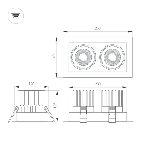 Фото #2 товара Светильник MS-VORTEX-BUILT-S250x140-2x30W Day4000 (WH-WH, 17 deg, 230V) (Arlight, IP20 Металл, 5 лет)