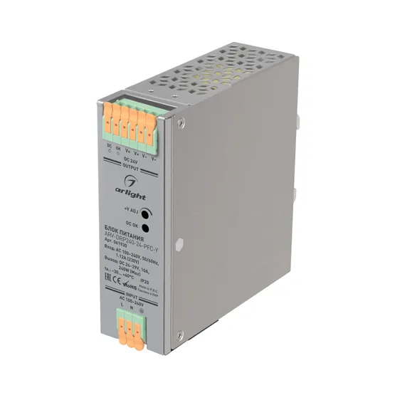 Фото товара Блок питания ARV-DRP240-24-PFC-Y (24V, 10A, 240W) (Arlight, IP20 Металл, 5 лет)